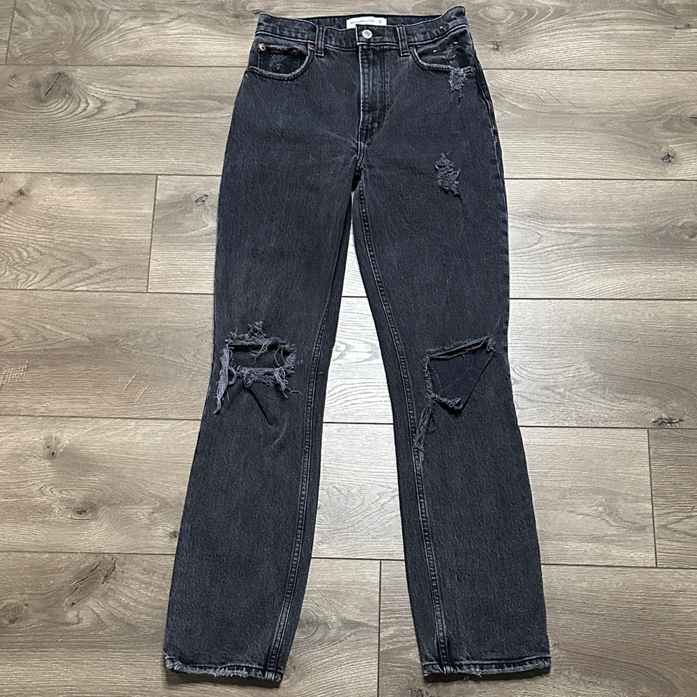 Abercrombie & Fitch 90's Straight Ultra High Rise Black Stretch Ankle‎ Jeans 25